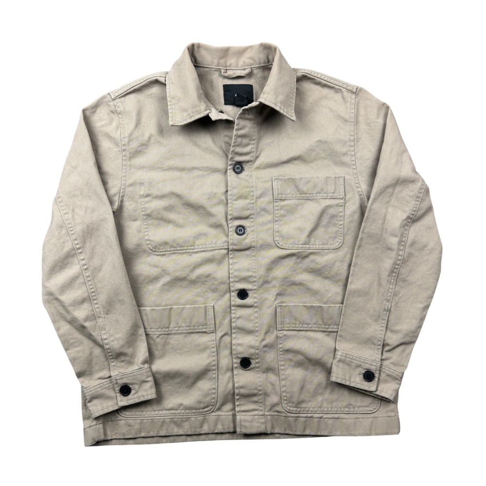 HM Chore Jacket Utility Workwear Women Medium Tan Khaki Cotton Twill Minimalist